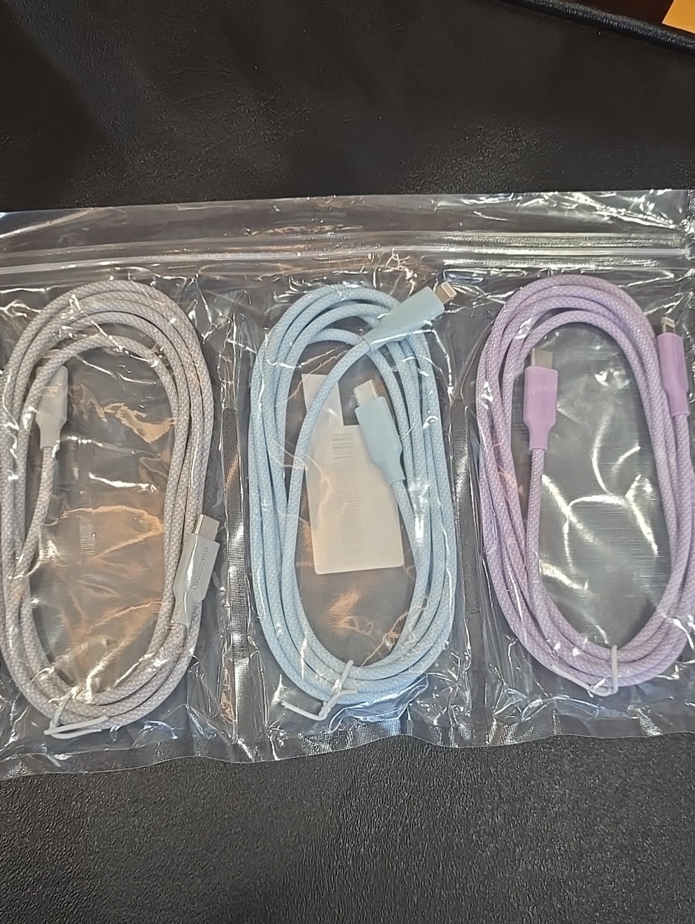 Braided USB Charging Cable Trio - Gray, Light Blue, Lavender